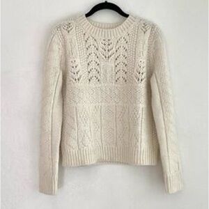 J. Crew Fisherman wool crewneck sweater, in cream/ivory, size medium